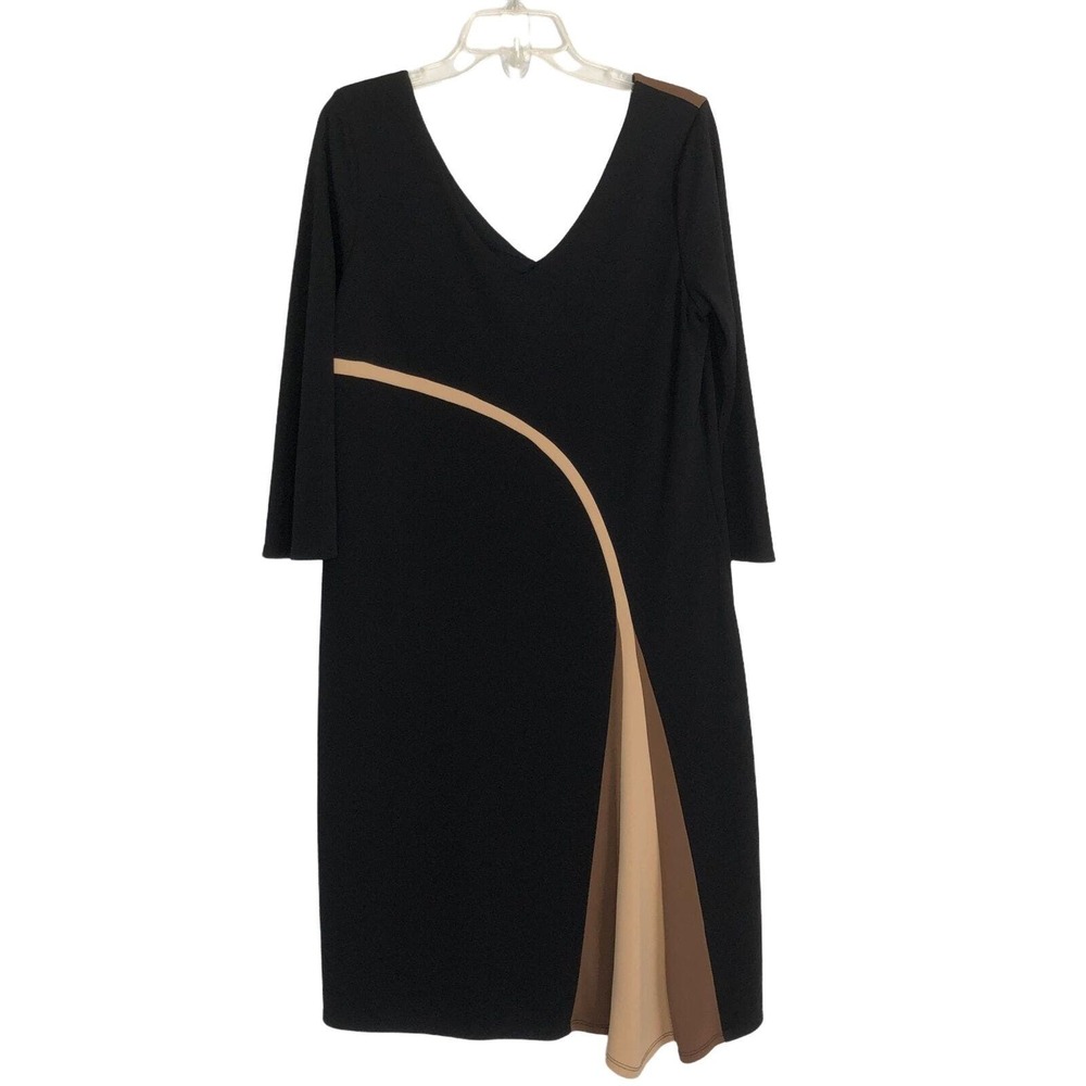 Connie Howard Womens Black Brown Dress Large Flowy VNeck Pullover